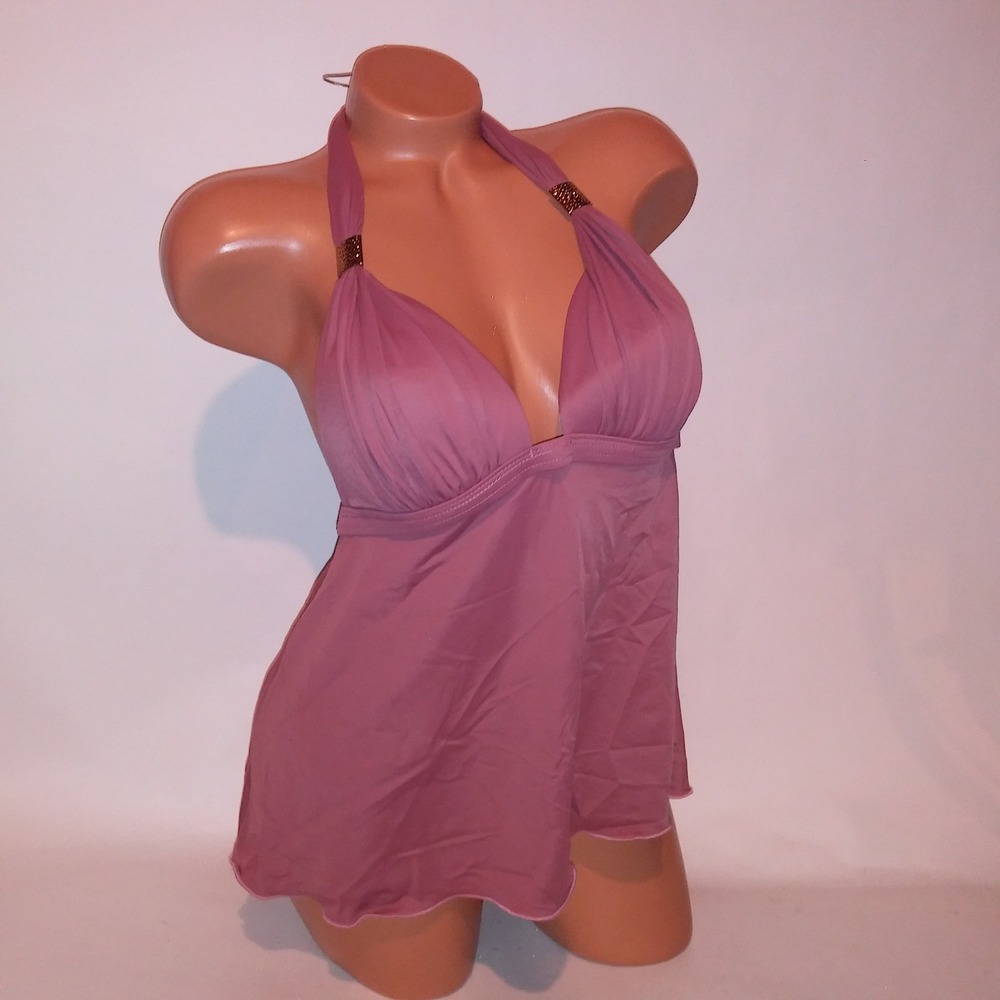Venus Swim Tankini Top Size 12 Mauve Pink Solid Halter Lightly Padded Wireless